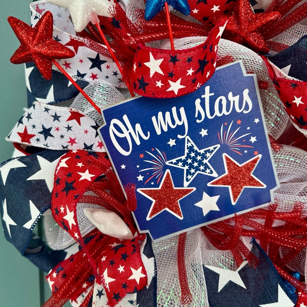 Handmade Patriotic Wreath Fourth of July, Memorial Day, Labor Day Door Decor - Picture 4 of 4